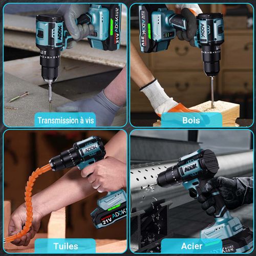 Perceuse Sans Fil 21 V, 24 + 3 Réglages, 3 Vitesses, Max. 40 Nm, Indicateur LED