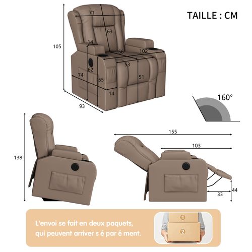 Fauteuil De Massage Électrique Avec Chauffage Lombaire Et Repose-pieds Rétractable,brun