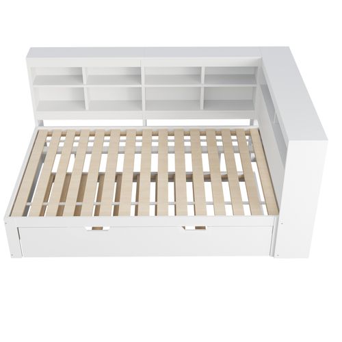 Lit Gigogne Enfant 140x200 Cm - Avec Port USB Et Rangements, Blanc