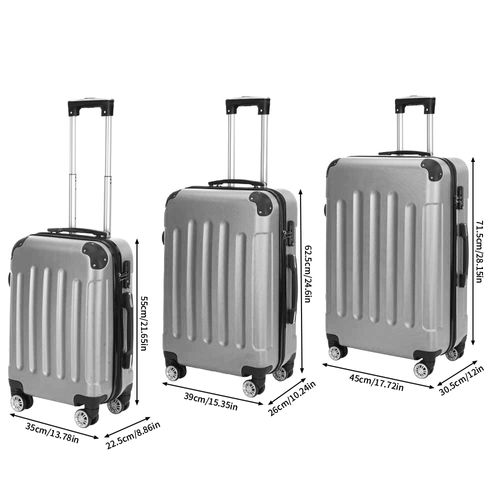 Ensemble De 3 Valises Rigides Légères à Roulettes Avec Serrure Tsa Et 4 Roulettes, Gris