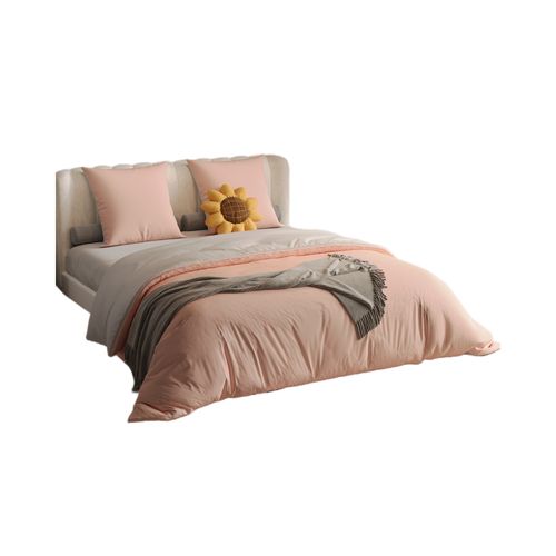 Parure De Lit 4 Pièces 140x200 Cm-housse De Couette,drap Housse,2 Taies D'oreiller-rose+gris Clair