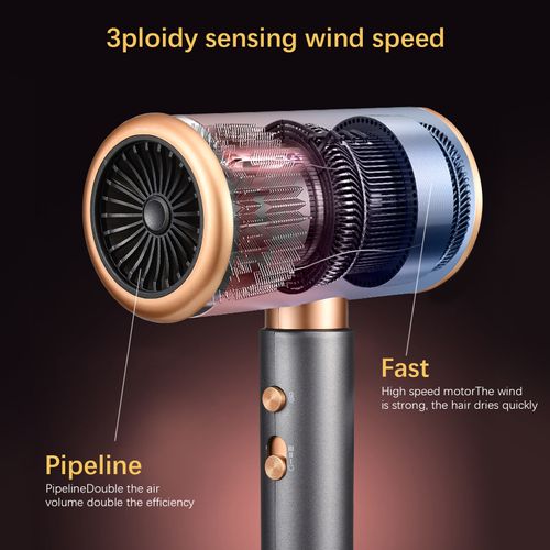 Sèche-cheveux, Silencieux, Haute Vitesse, Interrupteur à Trois Vitesses, 2000 W, Gris