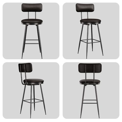 Ensemble De 2 Tabourets De Bar Avec Dossier Et Repose-pieds, Revêtement Pu, Hauteur 65 Cm, Noir