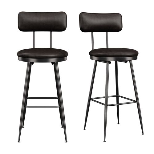 Ensemble De 2 Tabourets De Bar Avec Dossier Et Repose-pieds, Revêtement Pu, Hauteur 65 Cm, Noir