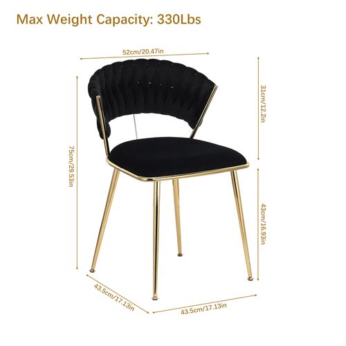 Ensemble De Deux Chaises De Salle Manger En Velours Noir Avec Dossiers Rembourrés Et Pieds En Métal