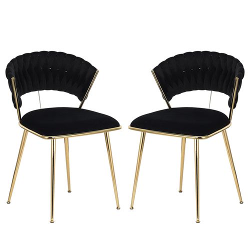Ensemble De Deux Chaises De Salle Manger En Velours Noir Avec Dossiers Rembourrés Et Pieds En Métal