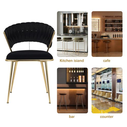 Ensemble De Deux Chaises De Salle Manger En Velours Noir Avec Dossiers Rembourrés Et Pieds En Métal