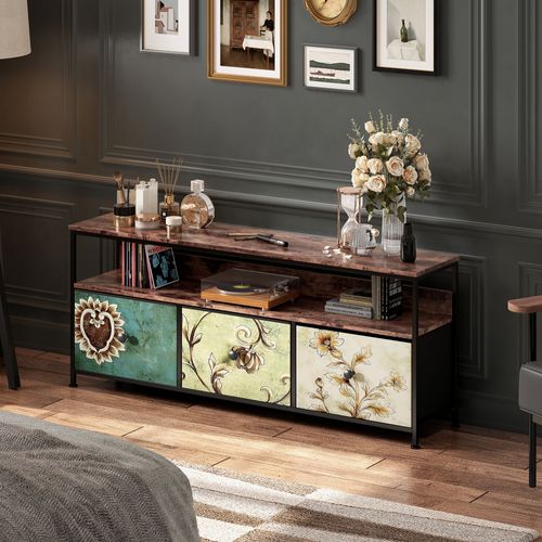 Meuble TV Avec Éclairage LED 108 X 30 X 57 Cm, 3 Tiroirs, Compartiments Ouverts, Pour Le Salon