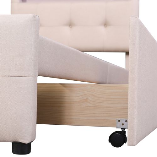 Lit Rembourré 90*200cm, Avec Éclairage LED, 2 Tiroirs, Lin Doux Pour La Peau,beige