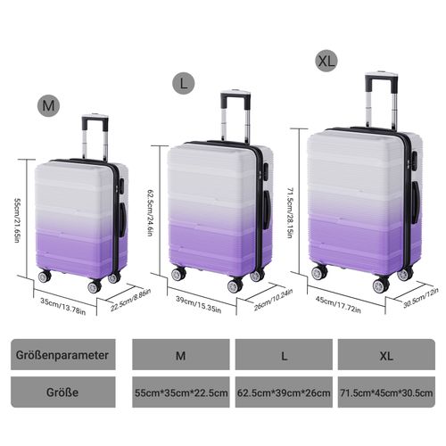 Valise 3 Pièces Avec 4 Roulettes Et Serrure Tsa,valise Rigide,poignée Télescopique,violet Et Blanc