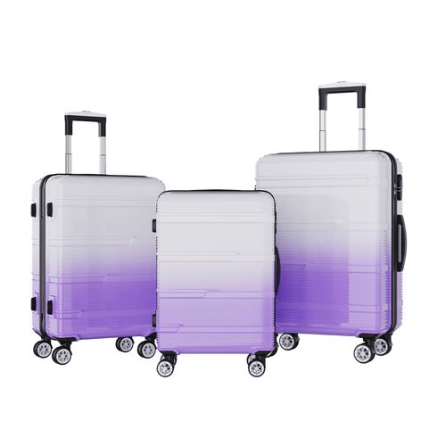 Valise 3 Pièces Avec 4 Roulettes Et Serrure Tsa,valise Rigide,poignée Télescopique,violet Et Blanc