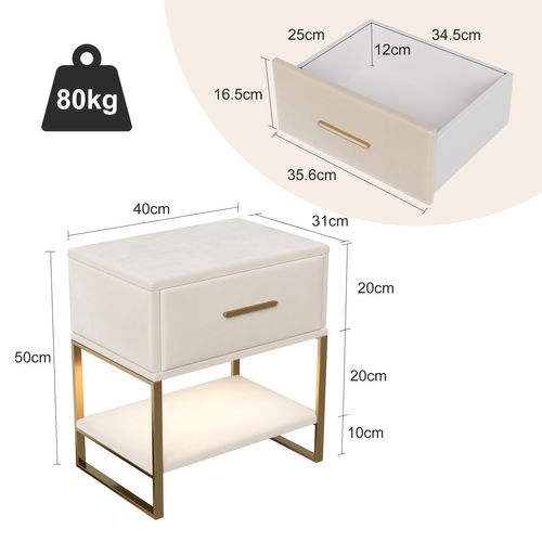 Lot De 2 Chevets Avec Poignées Et Pieds Dorés, 40 X 31 X 50 Cm, Beige