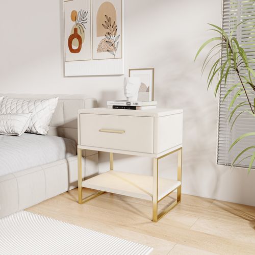 Lot De 2 Chevets Avec Poignées Et Pieds Dorés, 40 X 31 X 50 Cm, Beige