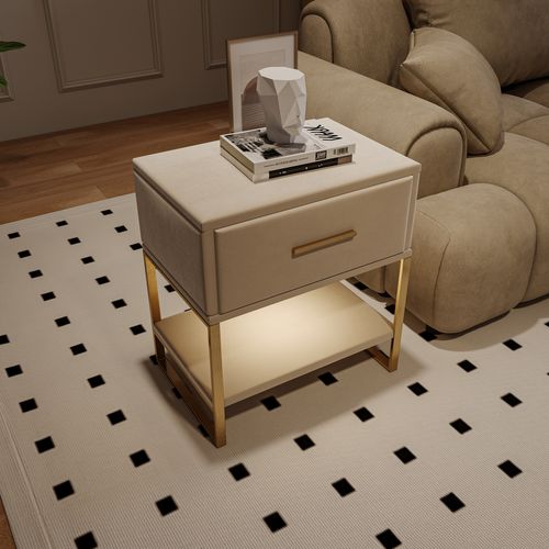 Lot De 2 Chevets Avec Poignées Et Pieds Dorés, 40 X 31 X 50 Cm, Beige