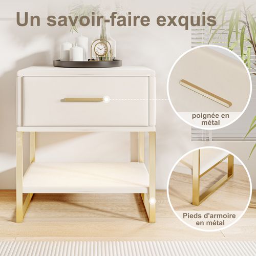 Lot De 2 Chevets Avec Poignées Et Pieds Dorés, 40 X 31 X 50 Cm, Beige