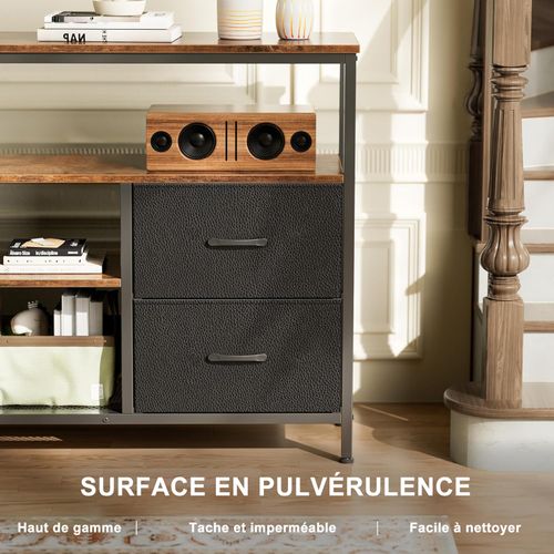 Buffet 108 Cm Avec Éclairage LED, 4 Tiroirs, Pieds Réglables, Support En Fer, Style Vintage, Noir