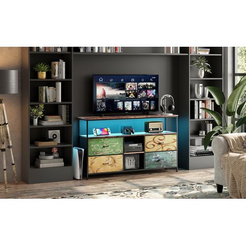 Meuble TV Avec LED, 4 Tiroirs En Tissu Avec 2 Compartiments Ouverts, 108 X 29,8 X 76,8 Cm