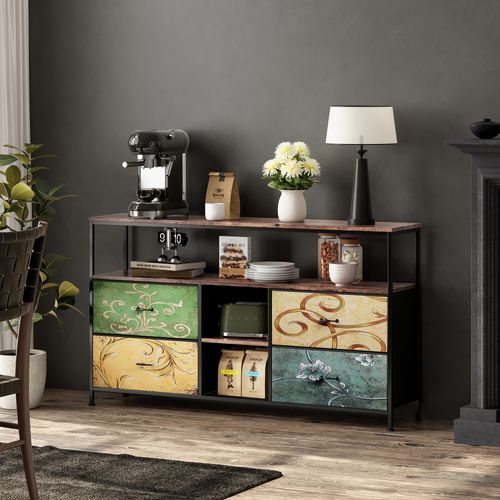 Meuble TV Avec LED, 4 Tiroirs En Tissu Avec 2 Compartiments Ouverts, 108 X 29,8 X 76,8 Cm