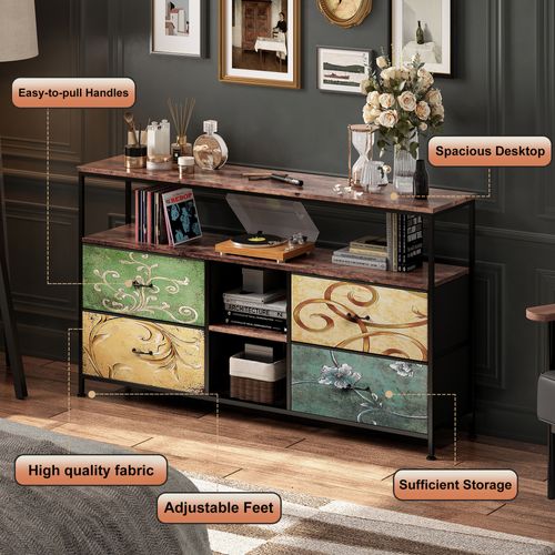 Meuble TV Avec LED, 4 Tiroirs En Tissu Avec 2 Compartiments Ouverts, 108 X 29,8 X 76,8 Cm