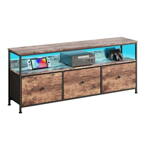 Meuble TV LED, 108 Cm, Avec Tiroirs Et Rangement En Tissu, Meuble TV Bas Rangement Pour Salon,bois