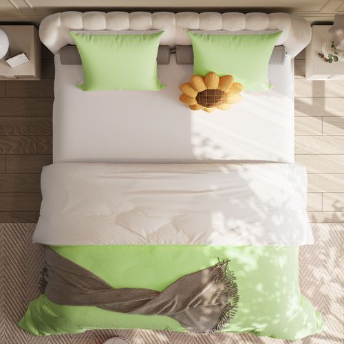 Parure De Lit 4 Pièces 160x200 Cm-housse De Couette,drap Housse,2 Taies D'oreiller-vert + Blanc