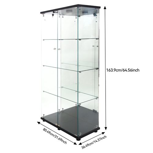 Vitrine En Verre Avec Miroir Et Éclairage LED,2 Portes,4 Étagères,convient Pour Bureau, Salon,noir