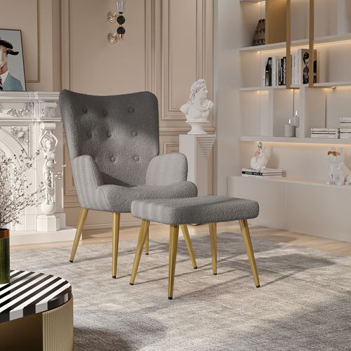 Fauteuil Avec Tabouret, Fauteuil Confortable Avec Accoudoirs Rembourrés Et Pieds En Métal,gris Foncé