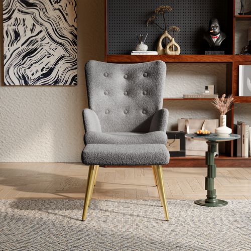 Fauteuil Avec Tabouret, Fauteuil Confortable Avec Accoudoirs Rembourrés Et Pieds En Métal,gris Foncé