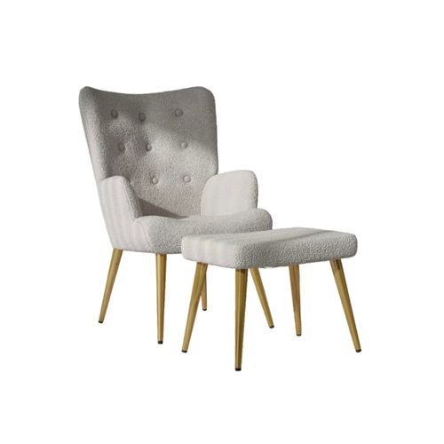 Fauteuil Avec Tabouret, Fauteuil Confortable Avec Accoudoirs Rembourrés Et Pieds En Métal,gris Foncé