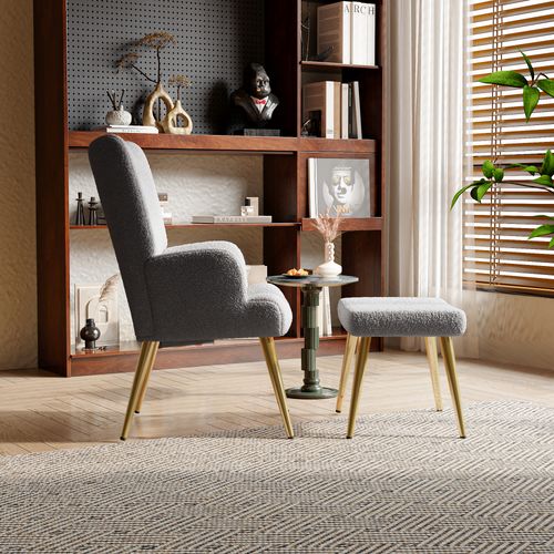 Fauteuil Avec Tabouret, Fauteuil Confortable Avec Accoudoirs Rembourrés Et Pieds En Métal,gris Foncé