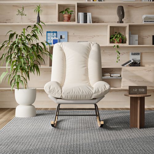Fauteuil à Bascule Avec Dossier Réglable, Fauteuil D'allaitement Rembourré, Adapté Au Salon, Beige