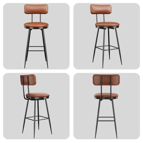 Lot De 4 Tabourets De Bar Avec Dossier Et Assise Rembourrée, En Cuir Pu, Hauteur 65 Cm, Brun