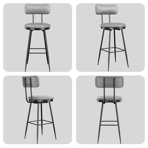 Ensemble De 2 Tabourets De Bar Avec Dossier Et Repose-pieds, Revêtement Pu, Hauteur 65 Cm, Gris