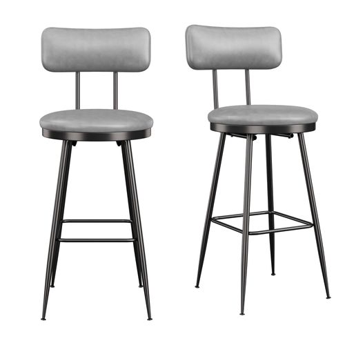 Ensemble De 2 Tabourets De Bar Avec Dossier Et Repose-pieds, Revêtement Pu, Hauteur 65 Cm, Gris