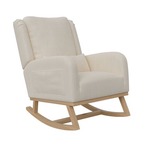 Fauteuil à Bascule Ergonomique En Lin Beige Avec Coussin Lombaire, Idéal Pour Le Salon