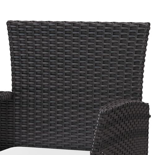 Chaise Double En Rotin Avec Table En Verre Trempé, Coussins Et Assise, Mobilier De Jardin,noir