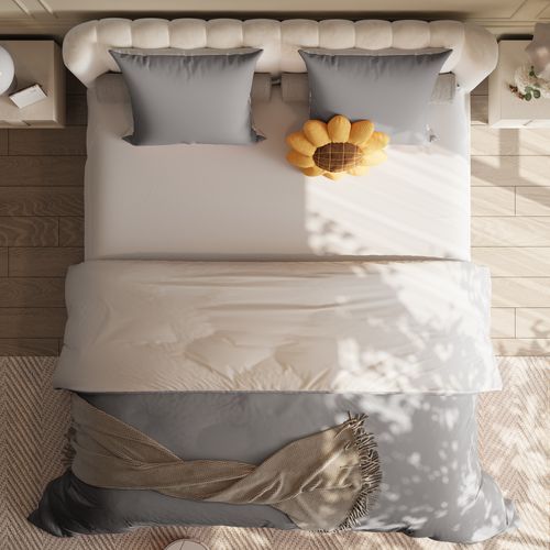 Parure De Lit 4 Pièces 140x200 Cm-housse De Couette,drap Housse,2 Taies D'oreiller-gris Foncé+gris