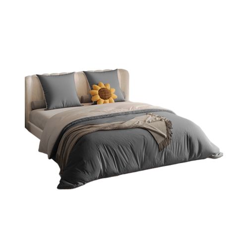 Parure De Lit 4 Pièces 140x200 Cm-housse De Couette,drap Housse,2 Taies D'oreiller-gris Foncé+gris