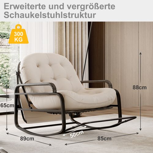 Fauteuil Bascule En Rotin Avec Coussins Et Structure En Métal,idéal Pour Le Jardin Et Le Salon,beige