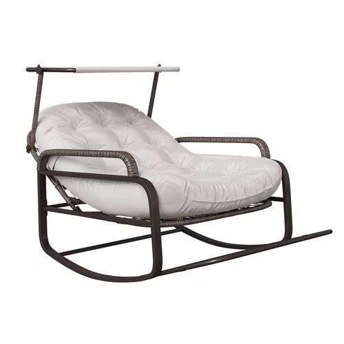 Fauteuil Bascule En Rotin Avec Coussins Et Structure En Métal,idéal Pour Le Jardin Et Le Salon,beige