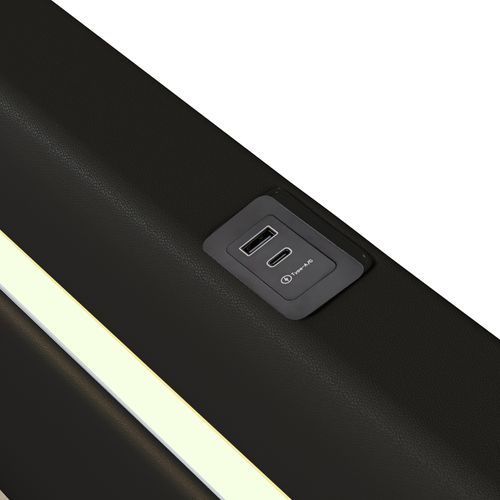 Lit Enfant Rembourré 90x200cm Avec Bande Lumineuse LED Et Chargement USB, Sommier à Lattes, Noir