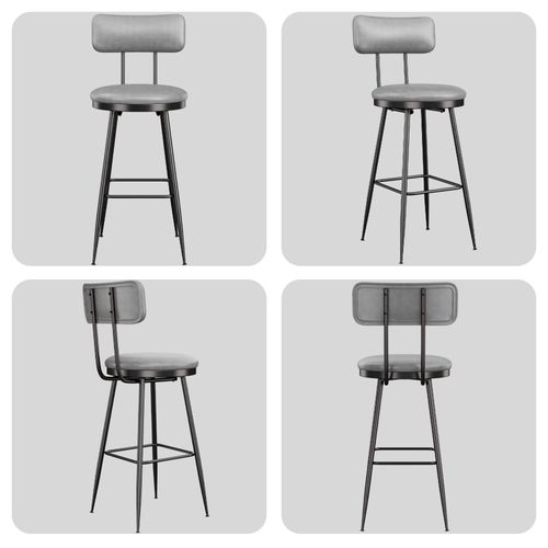 Lot De 4 Tabourets De Bar Avec Dossier Et Assise Rembourrée, En Cuir Pu, Hauteur 65 Cm, Gris