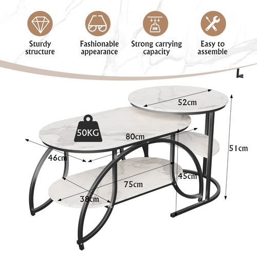 Ensemble De 2 Tables Basses Modernes, Aspect Marbre, Grand Rangement,noir