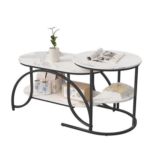 Ensemble De 2 Tables Basses Modernes, Aspect Marbre, Grand Rangement,noir