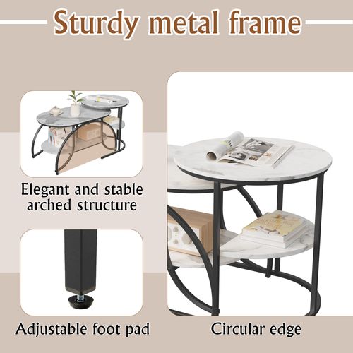 Ensemble De 2 Tables Basses Modernes, Aspect Marbre, Grand Rangement,noir