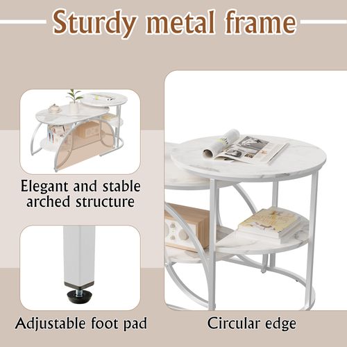 Ensemble De 2 Tables Basses Modernes, Aspect Marbre, Grand Rangement,blanc
