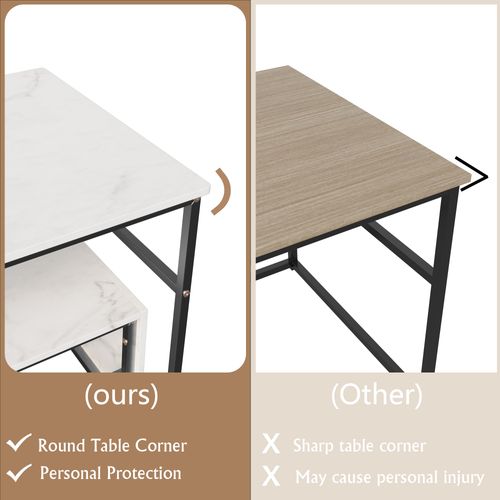 Ensemble De Deux Tables Basses Modernes – Cadre En Métal Effet Marbre – Pour Salon Et Balcon – Noir