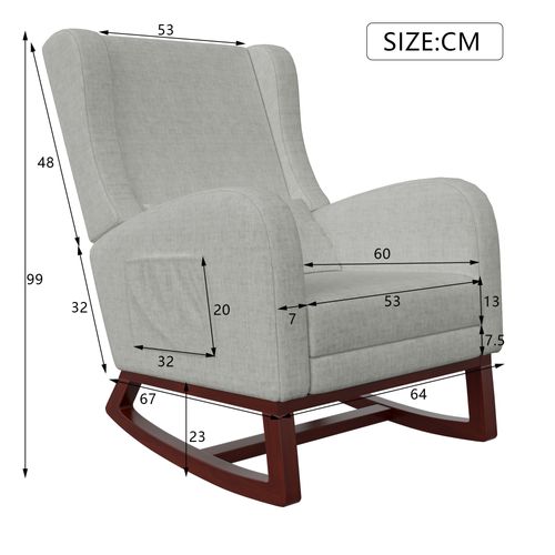 Fauteuil à Bascule Avec Repose-pieds, Fauteuil Moderne Avec Poches Latérales Et Accoudoirs, Gris