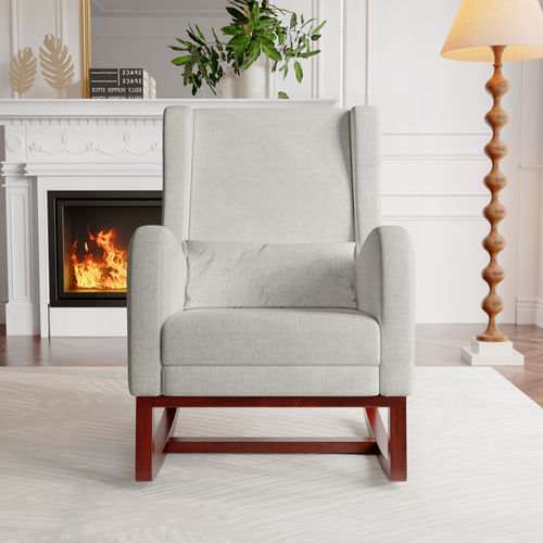 Fauteuil à Bascule Avec Repose-pieds, Fauteuil Moderne Avec Poches Latérales Et Accoudoirs, Gris