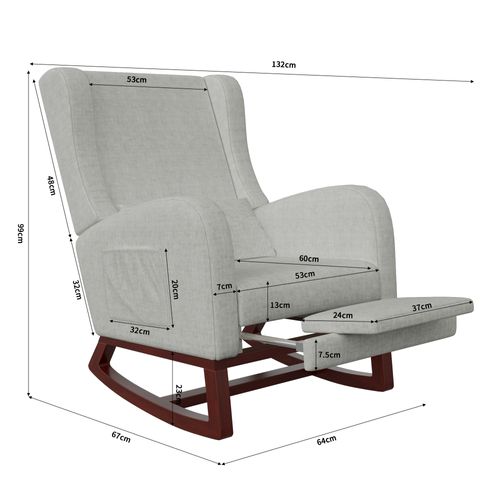 Fauteuil à Bascule Avec Repose-pieds, Fauteuil Moderne Avec Poches Latérales Et Accoudoirs, Gris